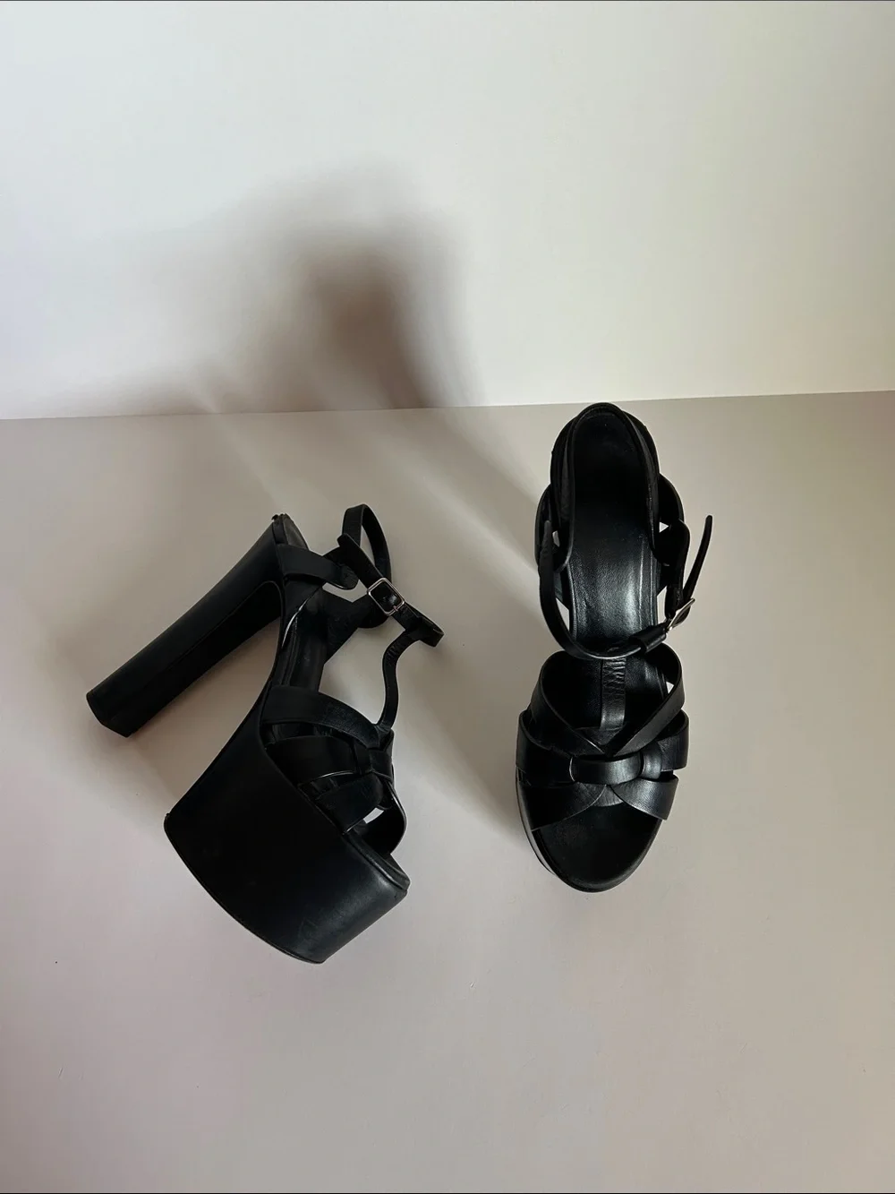 Saint Laurent Black Leather Platform Sandals